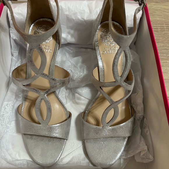 Vince Camuto Metallic Silver Strappy Heels - Picture 4 of 6